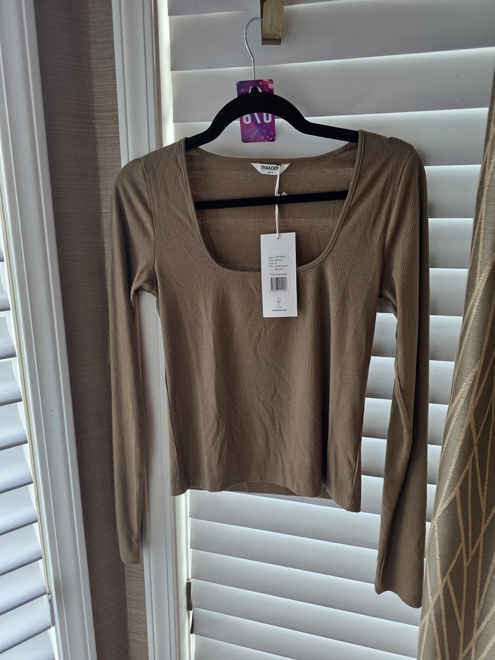 Thakoon Woman Scoop Neck Long Sleeve Top in Taupe